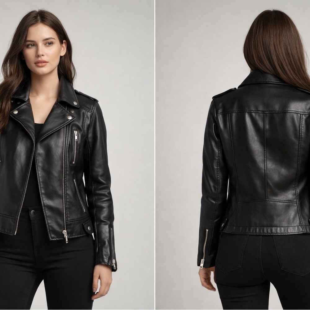 Sleek Black Leather Jacket for Women